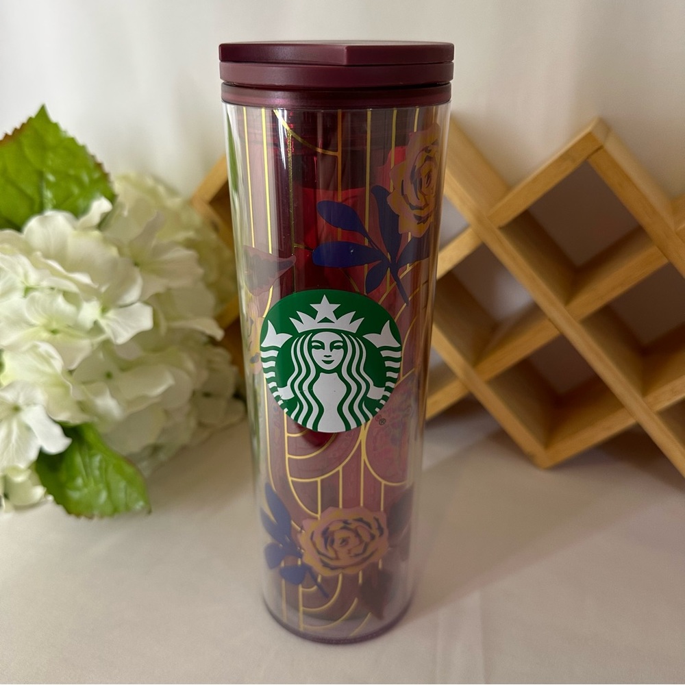 Starbucks 2020 Siren Logo Rose Gold Plum Acrylic Thermal Travel Mug 16 fl.oz.